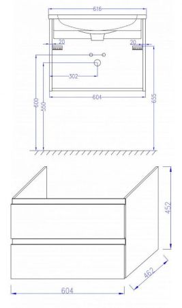 Тумба под раковину JACOB DELAFON MADELEINE 60 EB2052-J52 (подвесная, черный глянец), шт, артикул EB2052-J52