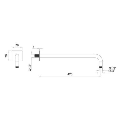 Держатель верхнего душа, Almar, Shower Arms, вид-настенный, вынос, мм-420, с квадратным отражателем, цвет-High Brass Brushed PVD, артикул E021116.HB