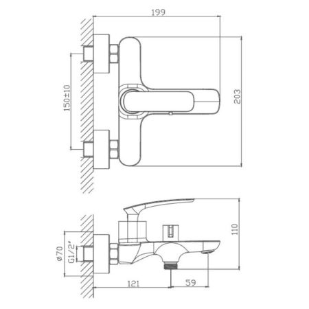 Смеситель для ванны Haiba HB60616, хром