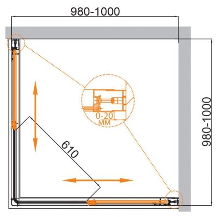 Душевой уголок COMFORT-A-2, артикул COMFORT-A-2-100-C-Cr