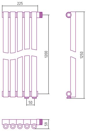Отопительный радиатор ЭСТЕТ-0 н/ж EU50 правый 1200х225 / 5 сек (ЗОЛОТО), артикул 03-0321-1205