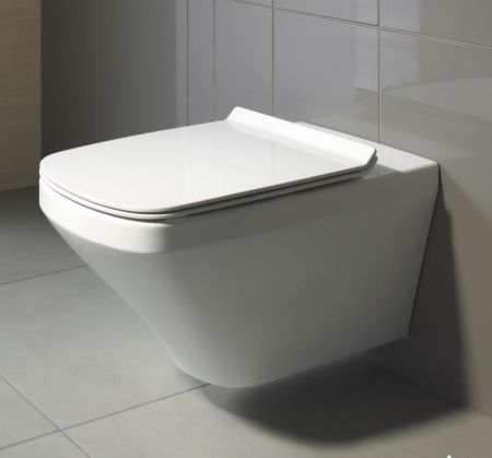 Унитаз, Duravit, Durastyle, безободковый (с открытым смывным краем), тип установки-подвесной, с вертикальным смывом, ширина, мм-370, глубина, мм-540, высота, мм-355, форма чаши-прямоугольная, выпуск-горизонтальный, материал-керамика, сиденье-в комплекте, , артикул 45510900A1