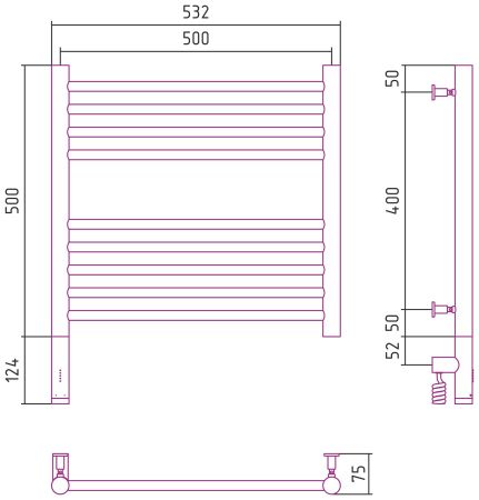 Полотенцесушитель электрический "БОГЕМА 3.0" прямая 500х500 / МЭМ левый (Золото), артикул 03-5804-5050