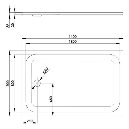 BETTEUltra Душевой поддон прямоугольный 1400х900хh35см, с шумоизоляцией, D90 мм,BetteGlasur® Plus, цвет белый, артикул 5834-000 PLUS