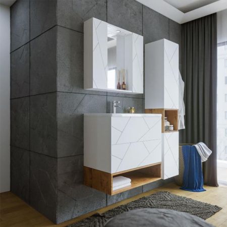 Комплект мебели для ванной Бриклаер КРИСТАЛЛ 80ZSSB, белый/дуб бунратти, артикул КРИСТАЛЛ 80ZSSB