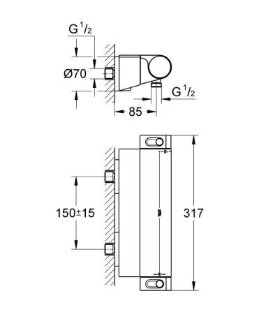Термостатический смеситель для душа GROHE Grohtherm 2000 с полочкой, хром (34469001), артикул 34469001