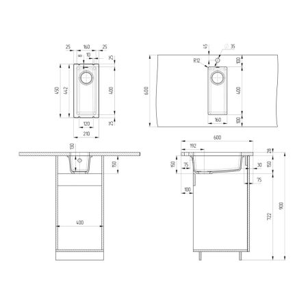 Кухонная мойка Ulgran Quartz Under 160-10, песок, артикул Under 160-10