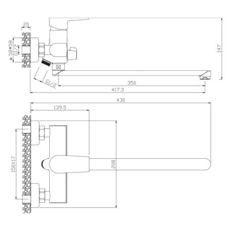 Смеситель для ванны WesnaArt BRIZ BRI20-320, хром, артикул BRI20-320