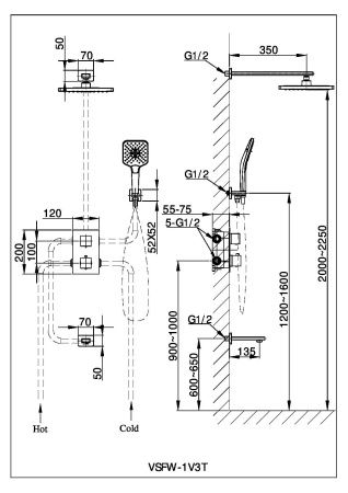 Душевой комплект Next VSFW-1N3TMB термостатический встраиваемый, трехрежимный, черный