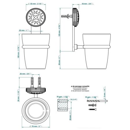 THG HIRONDELLES Стакан стеклянный, настенный, цвет хром, артикул A4J-A02-536