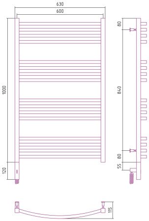 Полотенцесушитель электрический АРКУС 3.0 1000х600 МЭМ левый (Состаренная латунь)