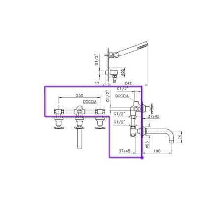 Внутренняя часть, Nicolazzi, назначение-смеситель для ванны и душа встраиваемый настенный, стандарт подвода воды-1/2", не окрашен, артикул C2203DX