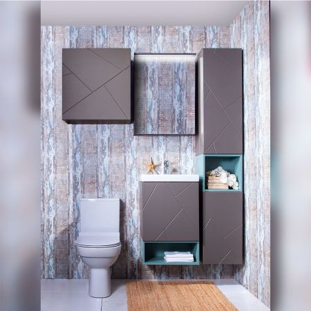 Тумба с раковиной и нишей Бриклаер КРИСТАЛЛ 50, графит/муссон, артикул КРИСТАЛЛ 50