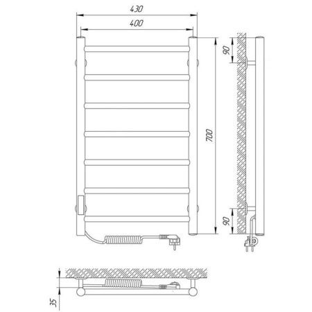 Полотенцесушитель электро "Джаз П7 400х700", левый