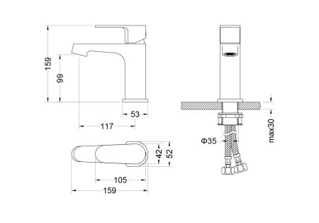 AQ1210MB ОБЕРОН смеситель для раковины 98, без донного клапана, матовый черный + AQ1240MB ОБЕРОН смеситель для ванны, матовый черный + AQ2014MB ОБЕРОН душевой гарнитур 3jet 60 см, матовый черный, артикул AQ1230MB
