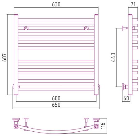 Полотенцесушитель водяной АРКУС 600х600 (Матовый Чёрный)