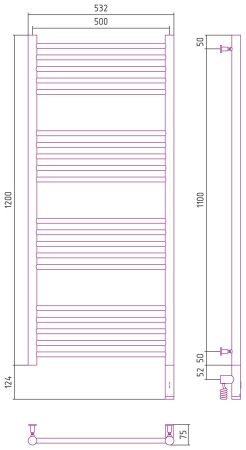 Полотенцесушитель электрический "БОГЕМА 3.0" прямая 1200х500 / МЭМ правый (Сатин), артикул 071-5805-1250