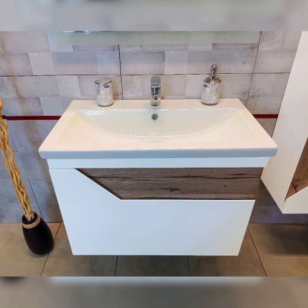 Тумба под раковину подвесная Бриклаер Брайтон белый/дуб, 70 см, артикул 4627125415807