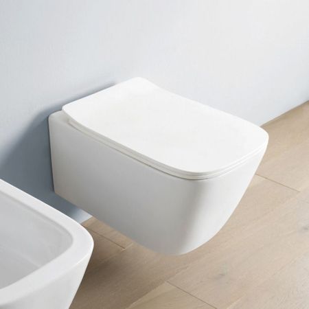 Artceram A16 Унитаз подвесной, 455х36см, (Mini), безободковый, с крепежом, цвет: белый матовый, артикул ASV005 05 00 bi matt