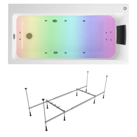 Гидромассажный комплект с хромотерапией 5 в 1 Lavinia Boho Catani 36335H0C, акриловая ванна 170x80 см (левый разворот), каркас с монтажным набором, подголовник, хромотерапия, гидромассаж, артикул 36335H0C