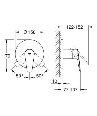 Смеситель для душа GROHE BauEdge однорычажный, комплект верхней монтажной части, хром (24161001), артикул 24161001