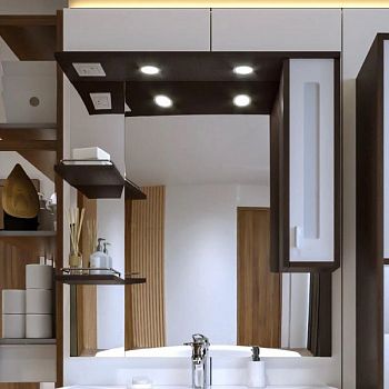 Зеркало со шкафом Бриклаер БАЛИ 90 см правое, венге/белый