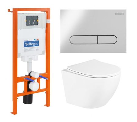 Комплект инсталляции BELBAGNO BB002-80 с унитазом UNO и клавишей смыва, артикул BB3105CHR/SC/BB002-80/BB014-SR-BIANCO