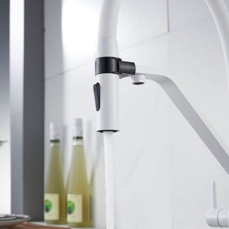 Смеситель для кухни с гибким изливом и подключением фильтра Shevanik S278C, белый, артикул S278C