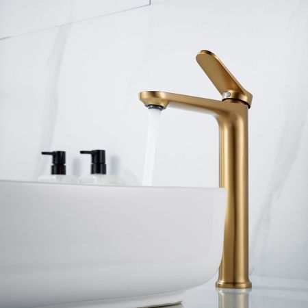 Смеситель для раковины высокий Shevanik S4311G, золотой сатин, артикул S4311G