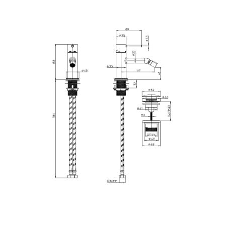 Bossini Teo Смеситель для биде с донным клапаном, гибкая подводка. стали, хром, артикул Z00702.030