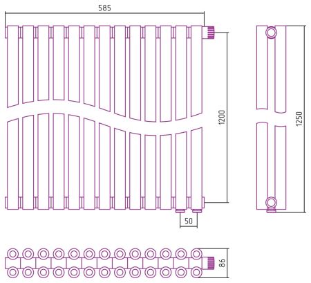 Отопительный радиатор ЭСТЕТ-00 н/ж EU50 1200х585 / 13 сек (Без покрытия), артикул 00-0322-1213