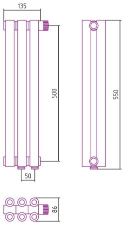 Отопительный радиатор ЭСТЕТ-00 н/ж EU50 500х135 / 3 сек (Матовое ЗОЛОТО), артикул 032-0322-5003
