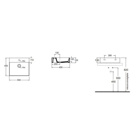 AZZURRA ELEGANCE Squared раковина подвесная/накладная 50х45см с 1 отв. под смеситель , цвет белый, артикул ELLP050450QMBI/(EQA50M bi)*1