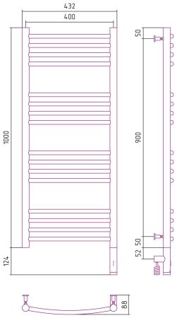 Полотенцесушитель электрический "БОГЕМА 3.0" 1000х400 / МЭМ правый (Сатин), артикул 071-5803-1040