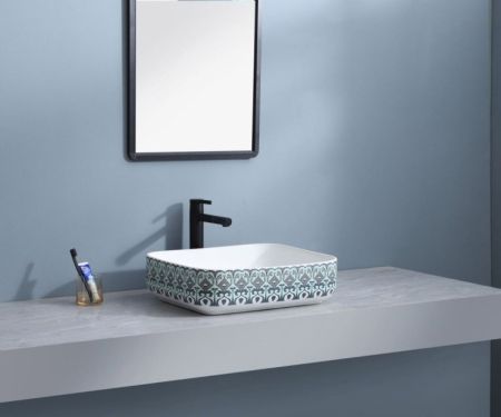 Раковина чаша Bronze de Luxe Nordic 2073, белый/синий, артикул 2073