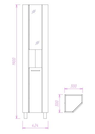 Пенал Onika Дюна 30 напольный, белый, правый, угловой, с зеркалом
