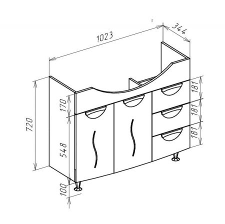 Тумба под раковину Bellezza Глория 105 4638518080014 с бельевой корзиной Белая, артикул 4638518080014