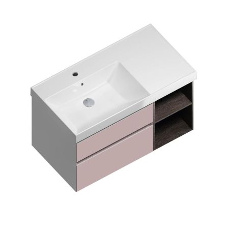 Тумба CUBO левая подвесная с ящиками 90, Мальва матовая-древесная