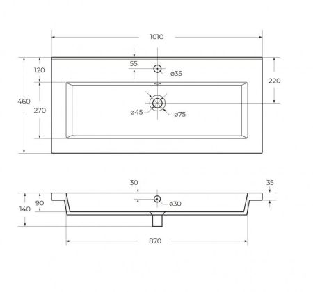 PLANE База под раковину подвесная с двумя выкатными ящиками, Белый глянец, 1000x458x500, PLANE-1000-2C-SO-BL, артикул PLANE-1000-2C-SO-BL