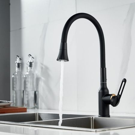 Смеситель для кухни с гибким изливом Raffine F303H-3, черный, артикул F303H-3