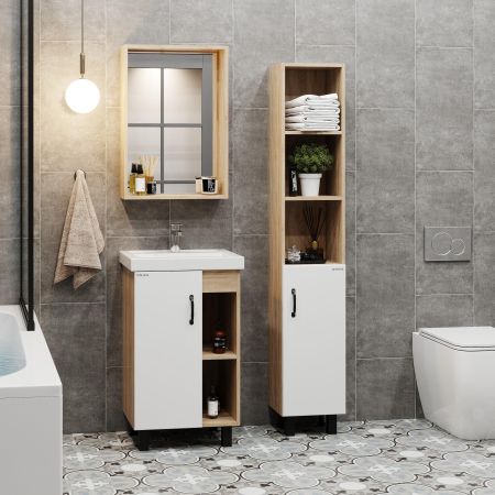 Тумба Onika Тимбер 50 напольная, белая мат./дуб сонома (ум. Фостер 50)