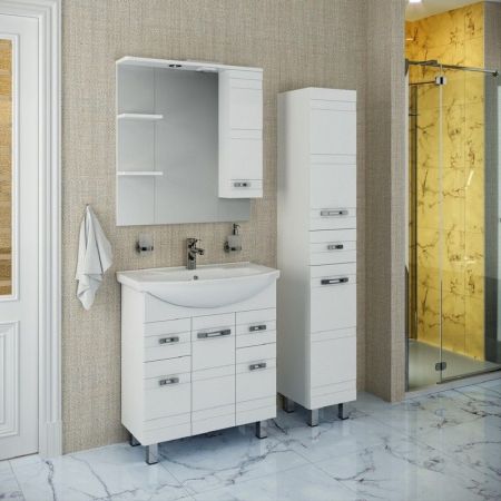 Зеркало со шкафом Runo Турин 85 4620750026714 с подсветкой Белое, артикул 4620750026714