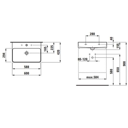 Laufen VAL Раковина 600х420х115мм с 1 отв. под смеситель, с покр. LLC, цвет: белый, артикул 8.1028.3.400.104.1