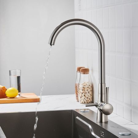 Смеситель для кухни с подключением фильтра Shevanik S428L, сатин, артикул S428L