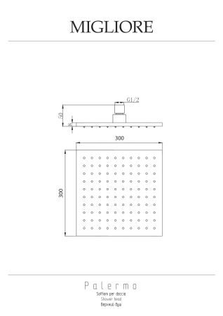 PALERMO Верхний душ, 300х300 mm., антикальций, золото, артикул 29670
