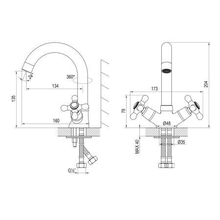 Смеситель Rossinka для раковины с поворотным изливом (H02-64), артикул H02-64