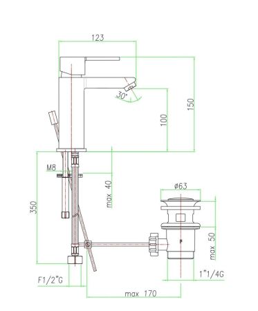 Fiore Katana, однорычажный смеситель для биде c донным клапаном, цвет хром