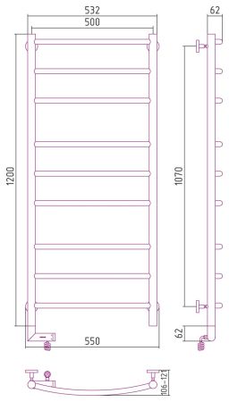 Полотенцесушитель электрический "ГАЛАНТ 2.0" 1200х500 / МЭМ левый (Матовый Белый)