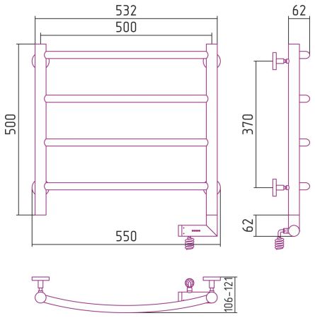 Полотенцесушитель электрический "ГАЛАНТ 2.0" 500х500 / МЭМ правый (Матовый Белый)