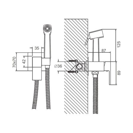 Гигиенический душ со смесителем BELZ B55805-3, оружейная сталь